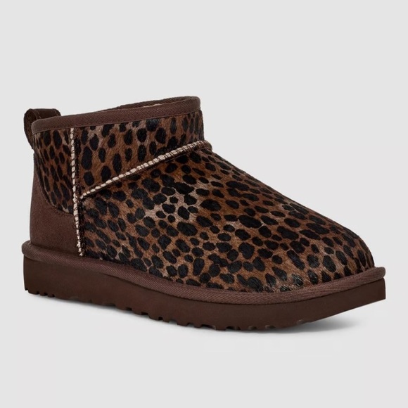 UGG Classic Ultra Mini Caspian Burnt Cedar Leopard Cheetah Animal Calf Hair 8 - Picture 2 of 14